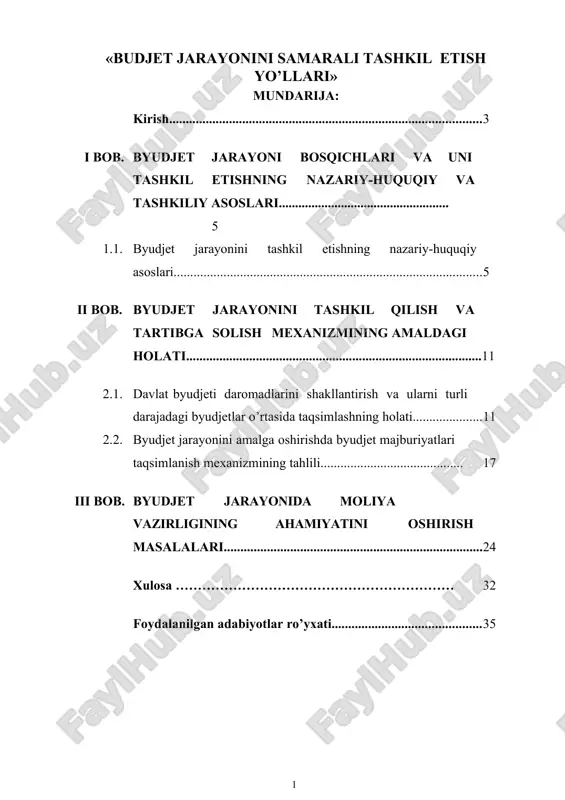 budjet jarayonini samarali tashkil etish yo’llari — DOCX