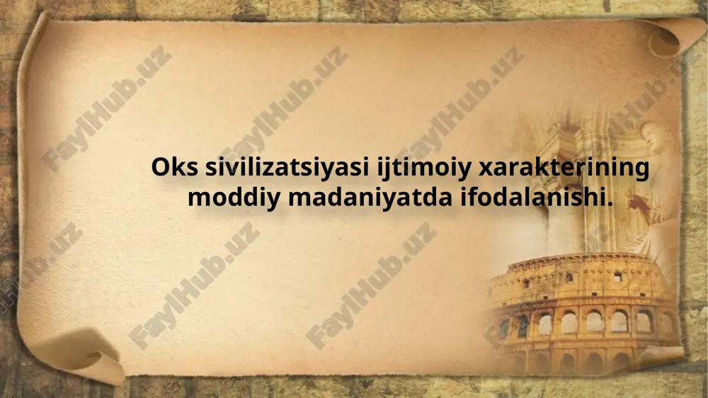 oks sivilizatsiyasi ijtimoiy xarakterining moddiy madaniyatda ifodalanishi. — PPTX