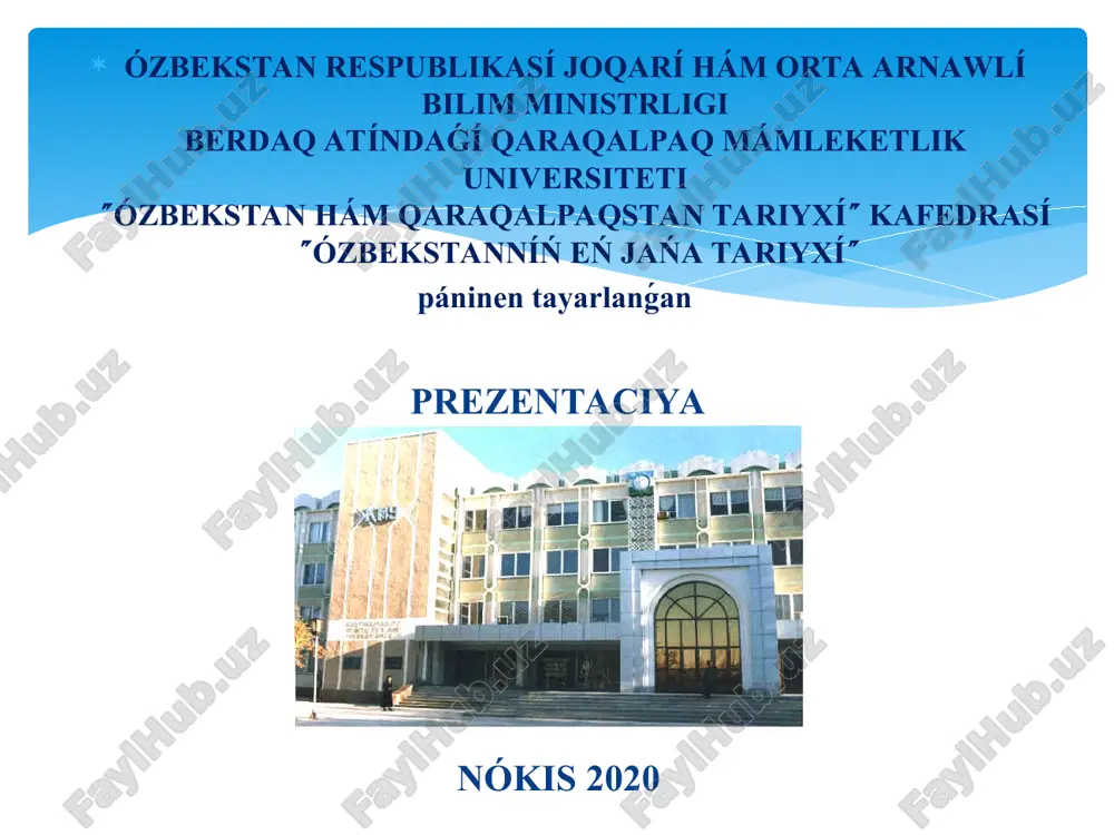ǵárezsizlik jıllarında ózbekstandaǵı ruwxıy hám mádeniy rawajlanıw — PPT