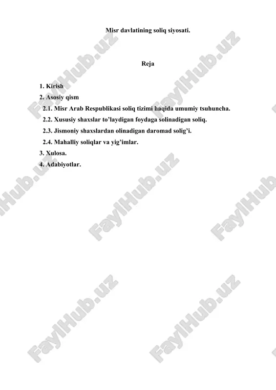 misr davlatining soliq siyosati. referat 11 bet. — DOC