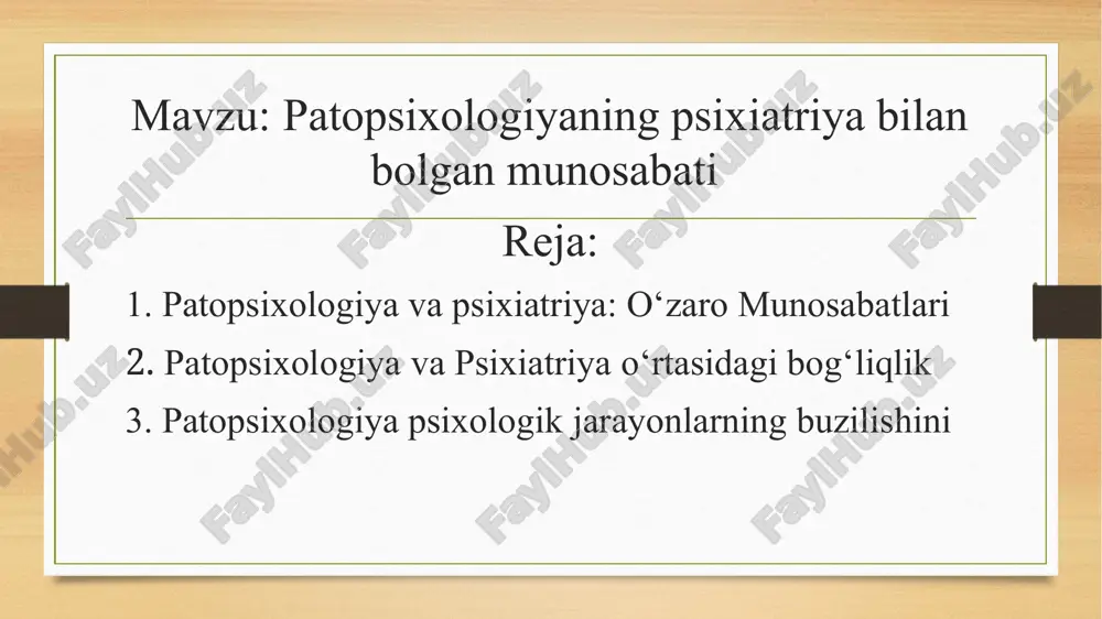 patopsixologiyaning psixiatriya bilan bolgan munosabati — PPTX