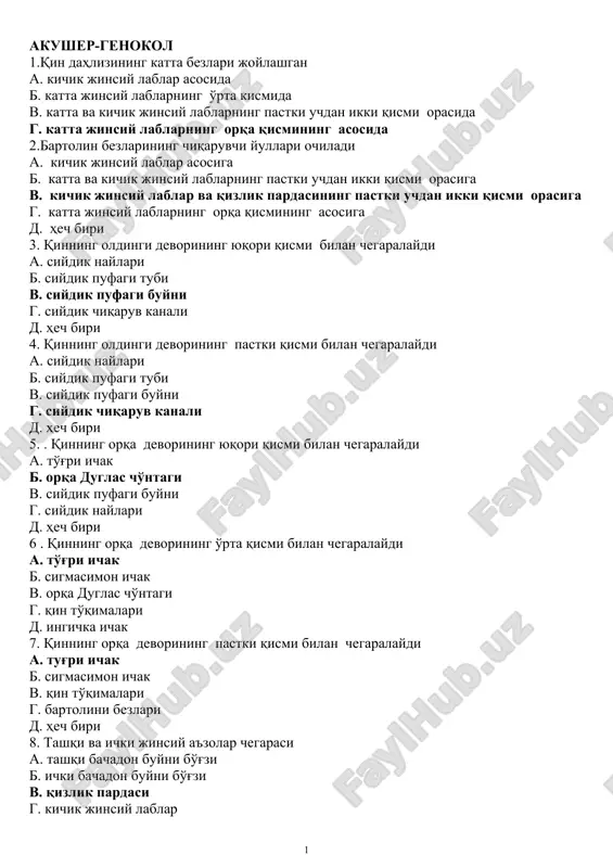 akusherlik test javobi bilan — DOC