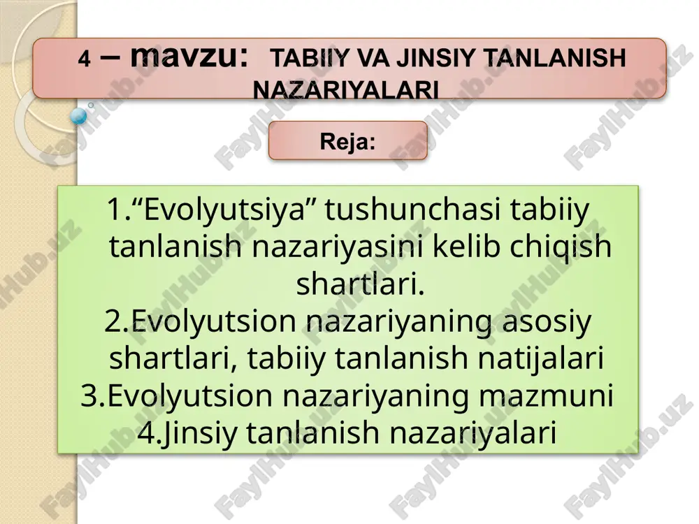 tabiiy va jinsiy tanlanish nazariyasi — PPTX