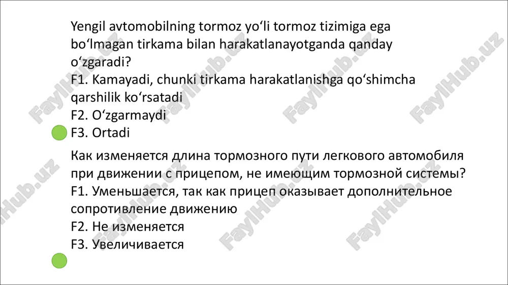 yengil avtomobilning tormoz yo‘li tormoz tizimiga ega — PDF