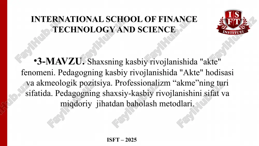 pedagogik akmeologiya va professional rivojlanish — PPTX