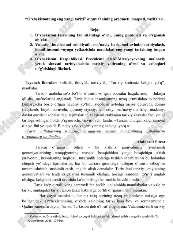 o‘zbekistonning eng yangi tarixi — DOCX