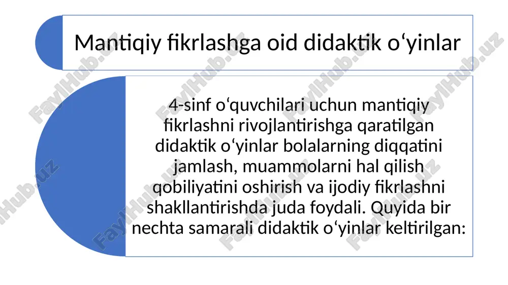 mantiqiy fikrlashga oid didaktik o‘yinlar — PPTX