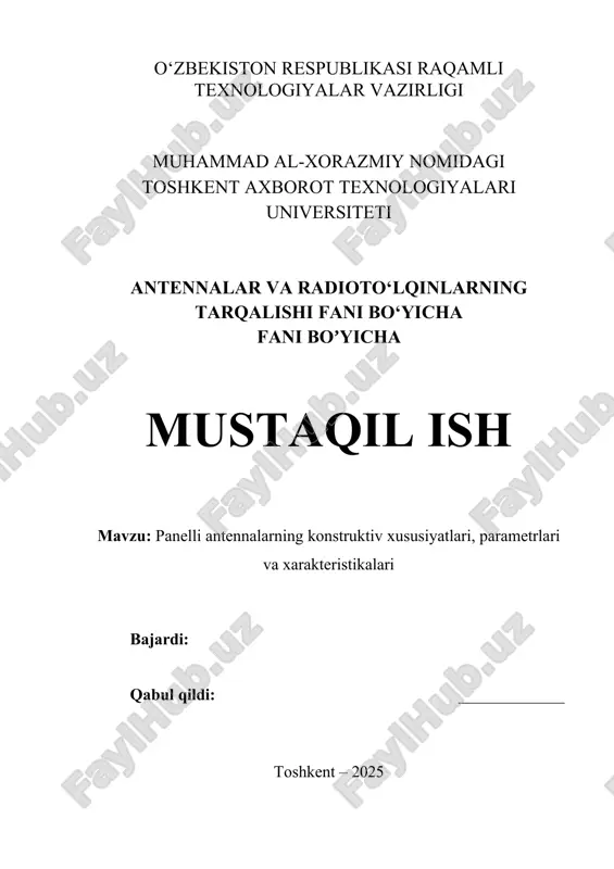 panelli antennalarning konstruktiv xususiyatlari, parametrlari va xarakteristikalari — DOCX