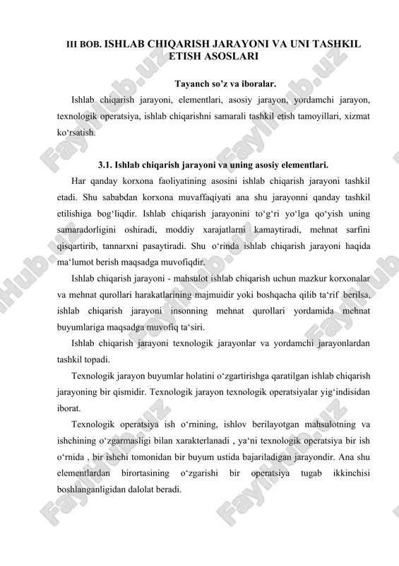 ishlab chiqarish jarayoni va uning asosiy elementlari — DOCX