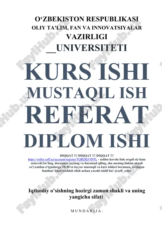 iqtisodiy o’sishning hozirgi zamon shakli va uning yangicha sifati — DOCX