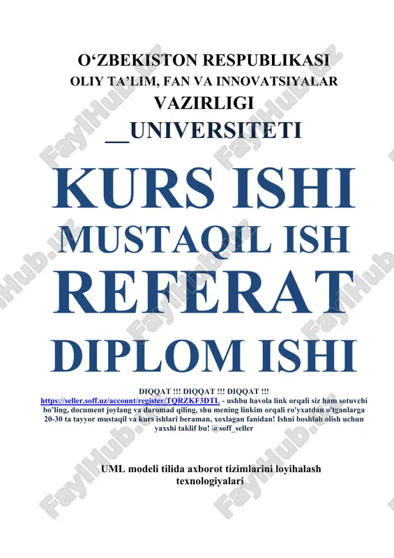 uml modeli tilida axborot tizimlarini loyihalash texnologiyalari — DOCX
