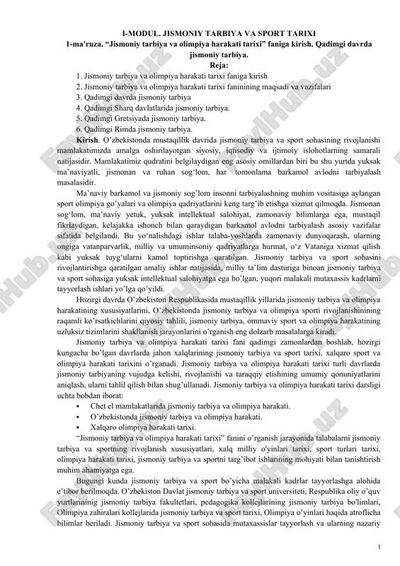 jismoniy tarbiya va sport tarixi — DOCX