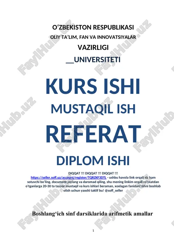 boshlang‘ich sinf darsiklarida arifmetik amallar — DOCX