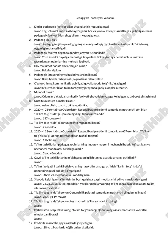 pedagigika nazariyasi va tarixi — DOCX
