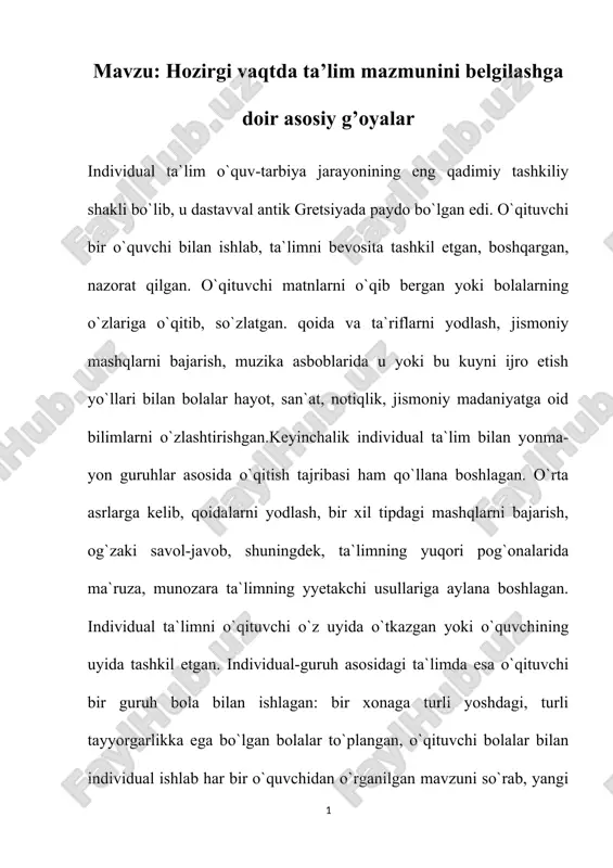 dars-ta’limini tashkil etishning asosiy shakli — DOCX