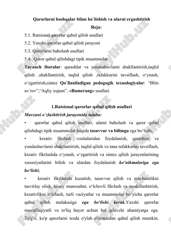 qarorlarni boshqalar bilan bo`lishish va ularni ergashtirish — DOCX