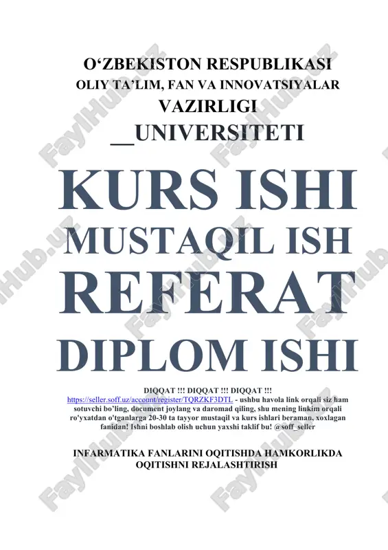 infarmatika fanlarini oqitishda hamkorlikda oqitishni rejalashtirish — DOCX