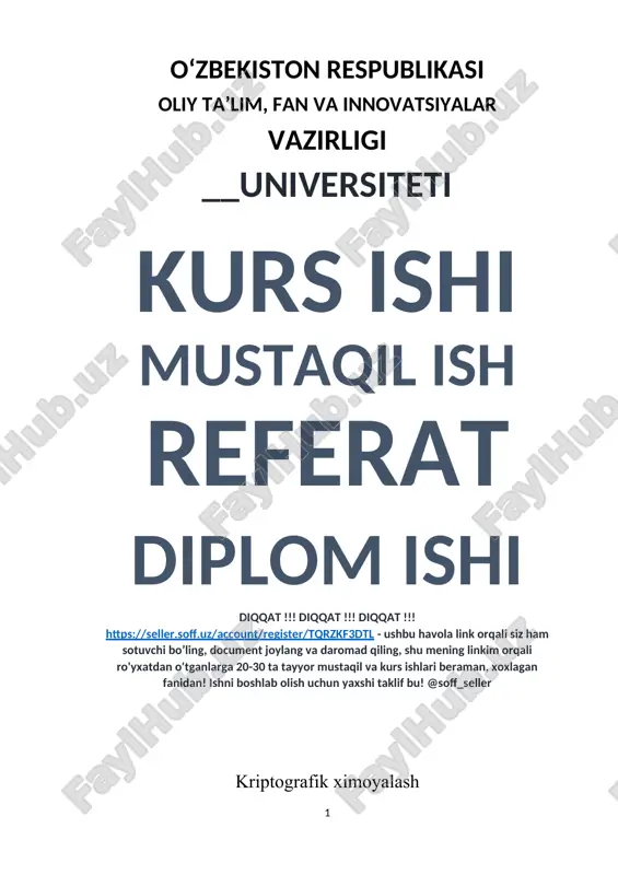 kriptografik ximoyalash — DOCX