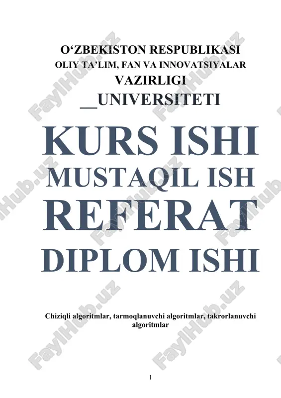 chiziqli algoritmlar, tarmoqlanuvchi algoritmlar, takrorlanuvchi algoritmlar — DOCX