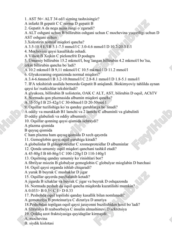 tibbiyot test savollari — DOCX