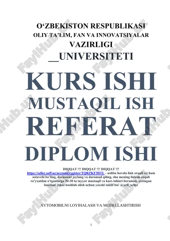 avtomobilni loyihalash va modellashtirish — DOCX