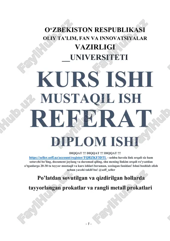 prokatlar va rangli metall prokatlari — DOCX