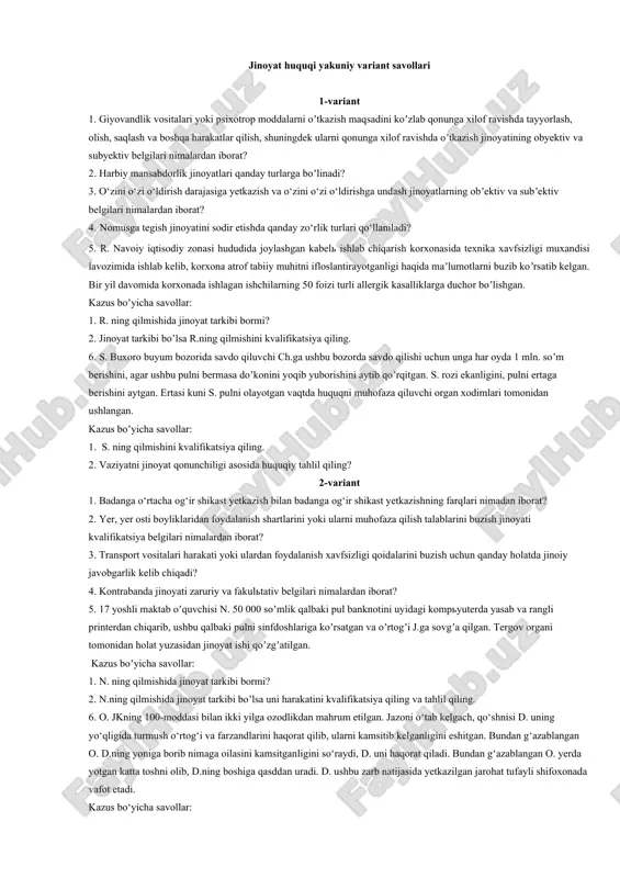 jinoyat huquqi yakuniy variant savollari — DOCX