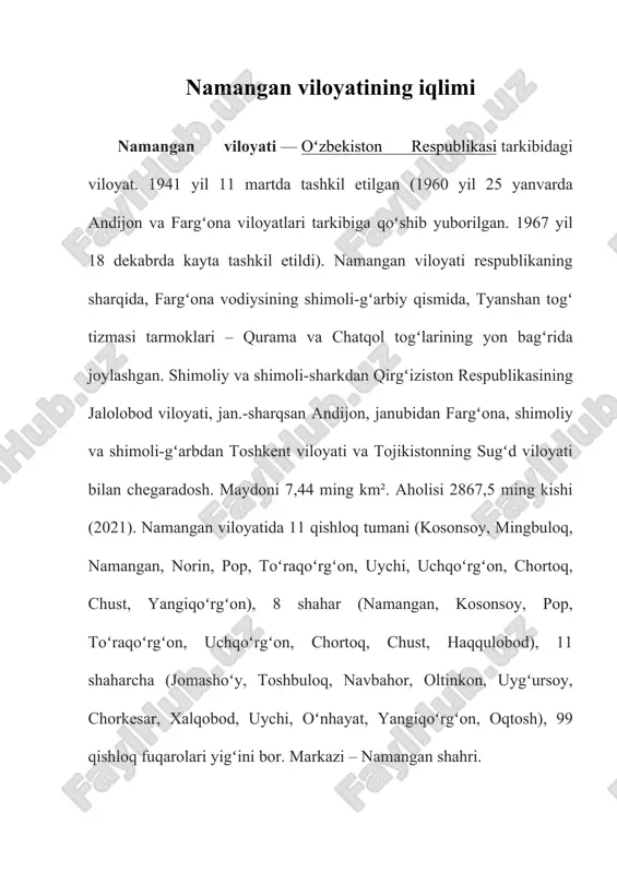 namangan viloyatining iqlimi — DOCX