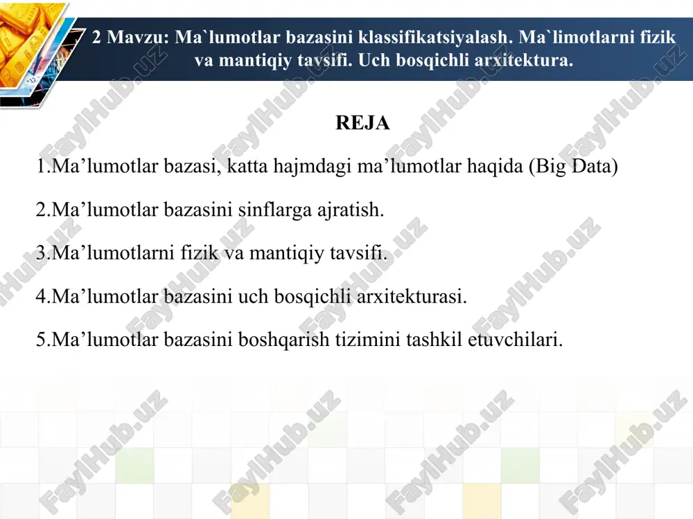 ma'lumotlar bazasini klassifikatsiyalash — PPT