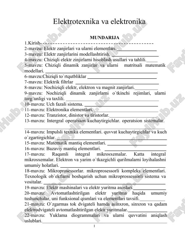 elеktrotexnika va elektronika — DOCX