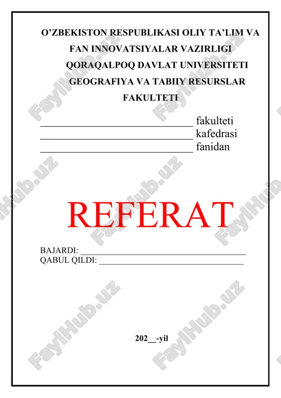 geografiya va tabiiy resurslar fakulteti referat — DOCX