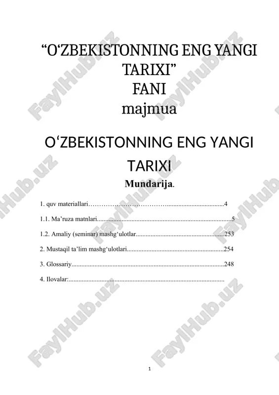 o‘zbekistonning eng yangi tarixi — DOCX
