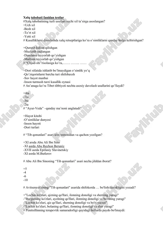 xalq tabobati fanidan testlar — DOCX