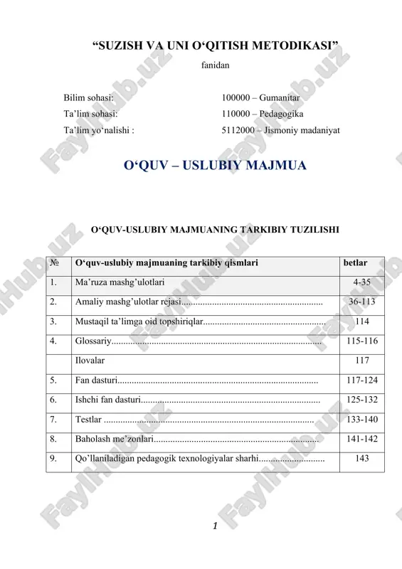 suzish va uni o‘qitish metodikasi — DOCX