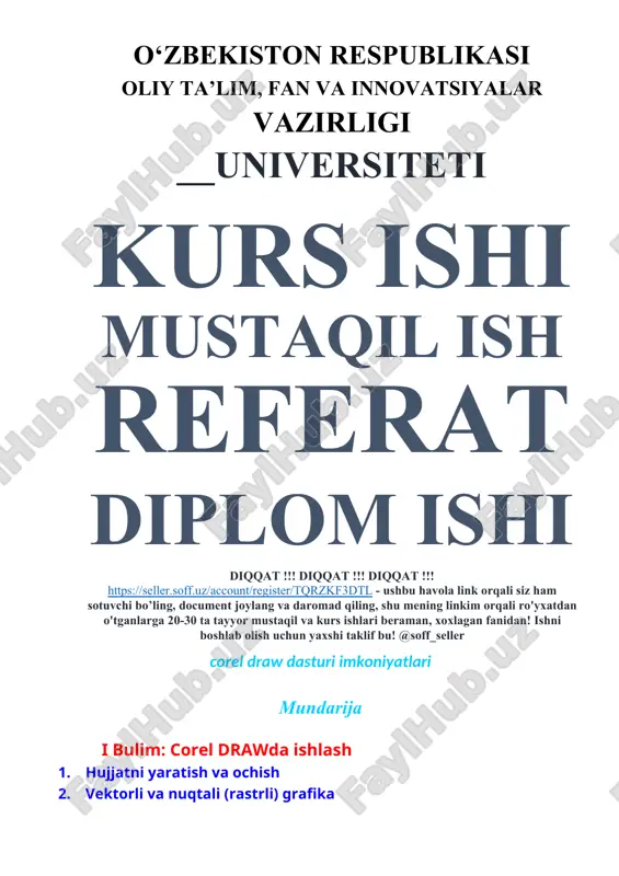 corel draw dasturi imkoniyatlari — DOCX