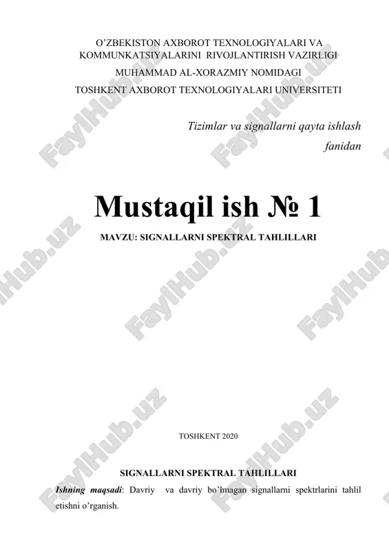 tizimlar va signallarni qayta ishlash fanidan — DOCX