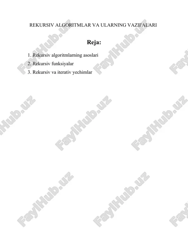 rekursiv algoritmlar va ularning vazifalari — DOCX