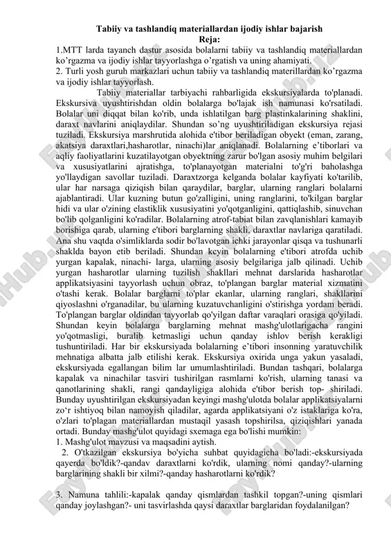 tabiiy va tashlandiq materiallardan ijodiy ishlar bajarish — DOCX