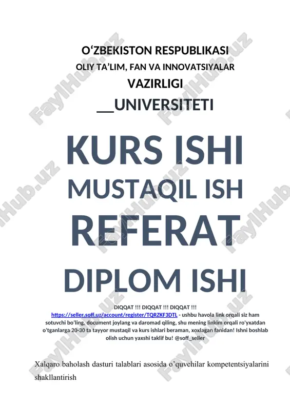 xalqaro baholash dasturi talablari asosida o’quvchilar kompetentsiyalarini shakllantirish — DOCX