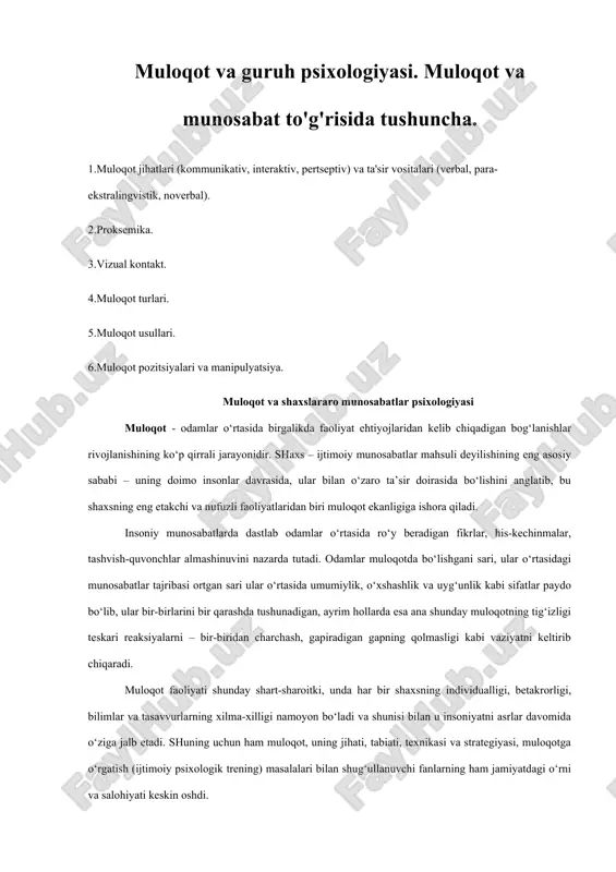 muloqot va guruh psixologiyasi — DOCX