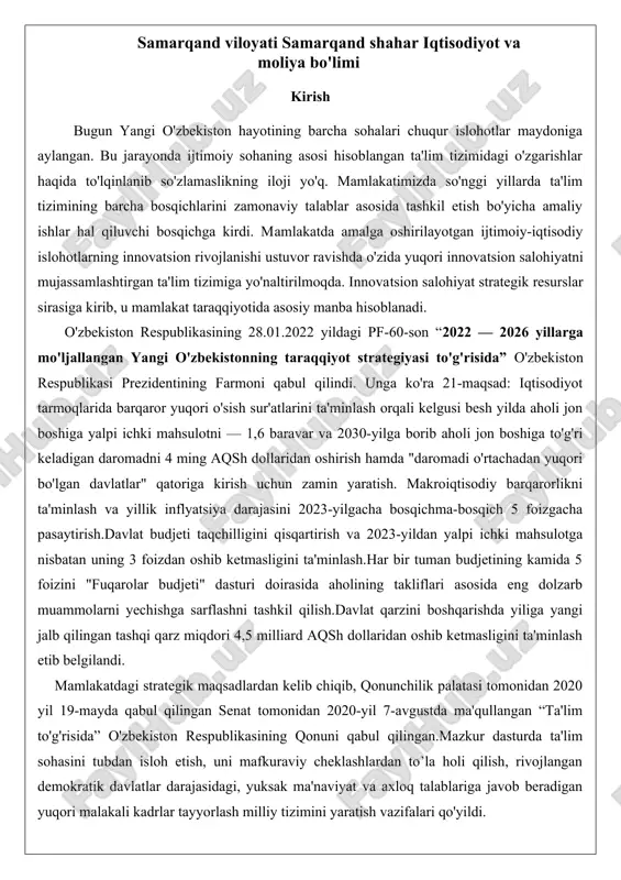 samarqand viloyati samarqand shahar iqtisodiyot va moliya bo'limi — DOCX