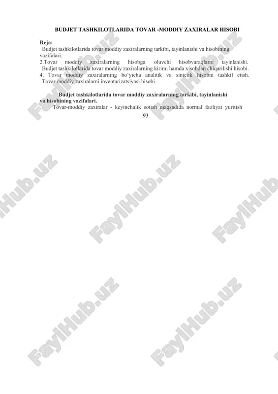 budjet tashkilotlarida tovar -moddiy zaxiralar hisobi — DOCX