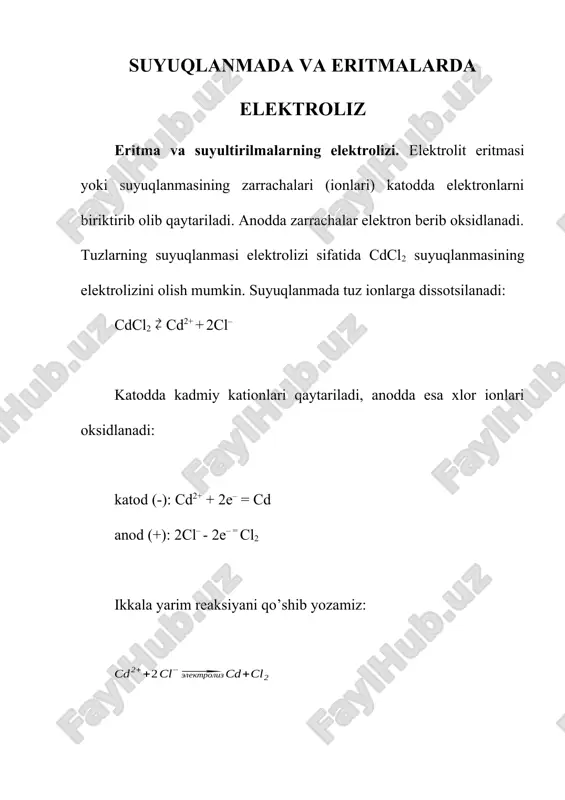 eritma va suyultirilma elektrolizi — DOCX