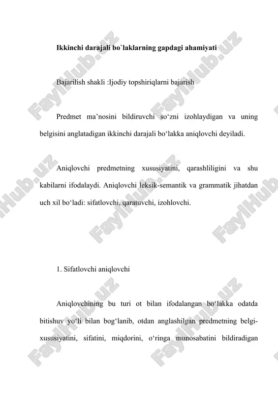 ikkinchi darajali bo`laklarning gapdagi ahamiyati — DOCX