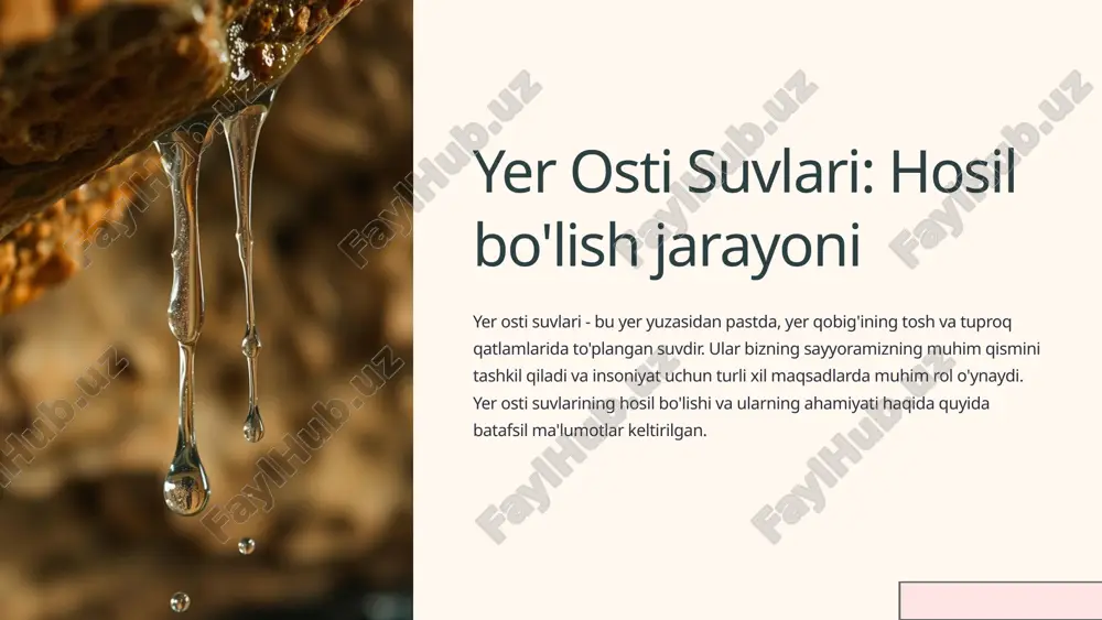 yer osti suvlari: hosil bo'lish jarayoni — PPTX