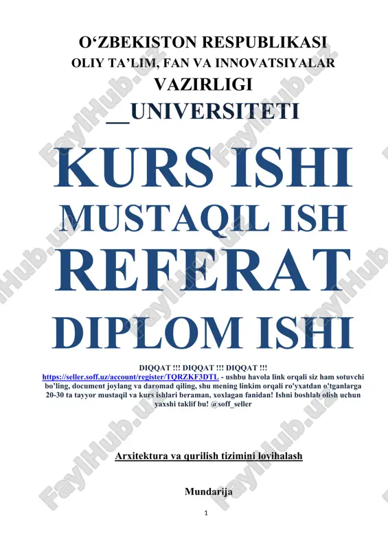 arxitektura va qurilish tizimini loyihalash — DOCX