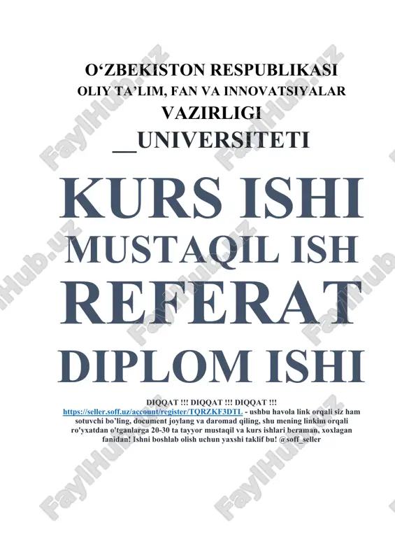 moliyaviy oqimlarni boshqarish ma'lumot bazasi — DOCX