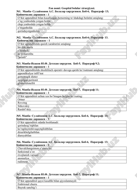 gospital bolalar xirurgiyasi — DOCX
