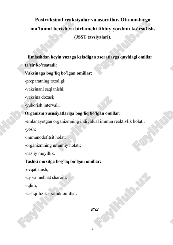 postvaksinal reaksiyalar va asoratlar — DOCX