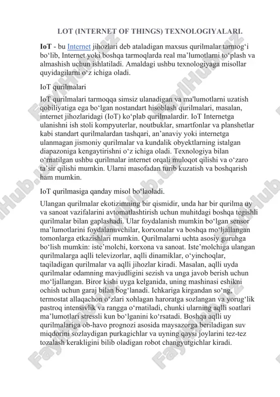 iot (internet of things) texnologiyalari — DOCX